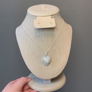 Sterling Silver 925 CZ Pave Heart Pendant w/ Silver Plated Chain 16”